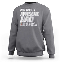 Men's gray crewneck sweatshirt with 'Awesome Dad' printed text