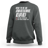 Men's heather gray crewneck sweatshirt with 'Awesome Dad' printed text