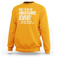 Men's yellow crewneck sweatshirt with 'Awesome Dad' printed text