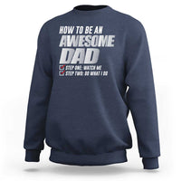 Men's blue crewneck sweatshirt with 'Awesome Dad' printed text