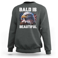 Military green crewneck sweatshirt with 'BALD IS BEAUTIFUL' eagle graphic