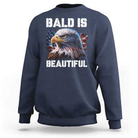 Navy crewneck sweatshirt with 'BALD IS BEAUTIFUL' eagle graphic