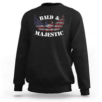 Black crewneck sweatshirt with “Bald & Majestic” graphic on the chest