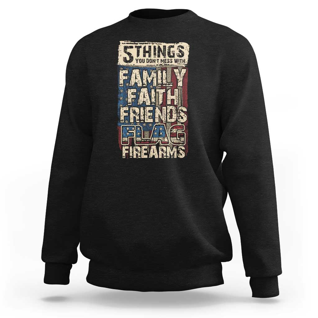 Black crewneck sweatshirt with front patriotic graphic print