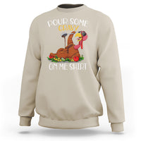 Sand/beige crewneck sweatshirt with turkey graphic and “POUR SOME GRAVY ON ME SHIRT”