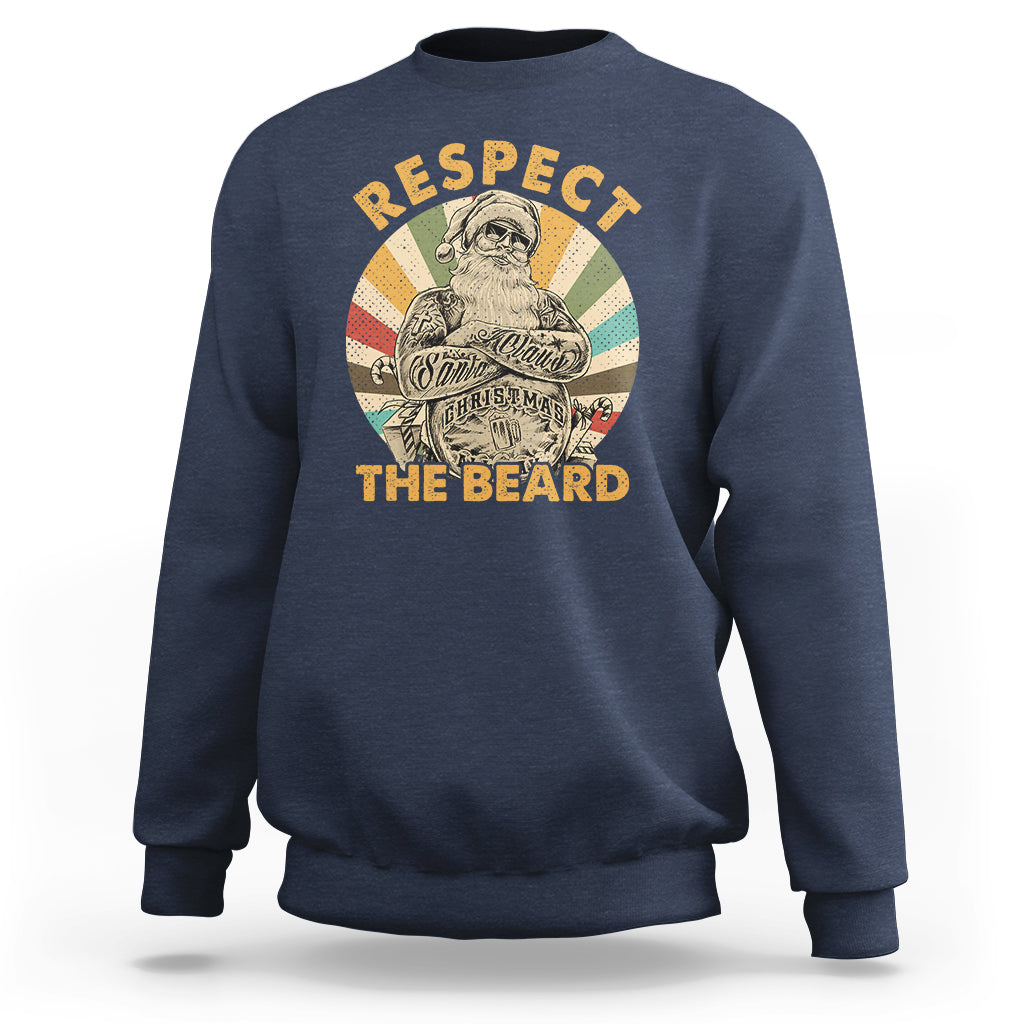 Navy Christmas sweatshirt with 'Respect The Beard' graphic front