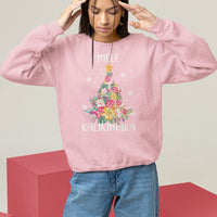 Light pink tropical Christmas sweatshirt with Mele Kalikimaka tree floral graphic on front