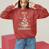 Red tropical Christmas sweatshirt with Mele Kalikimaka tree floral graphic on front