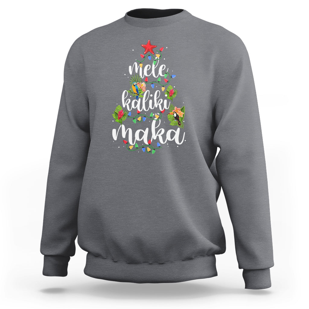 Charcoal crewneck sweatshirt with colorful Hawaiian Christmas tree graphic