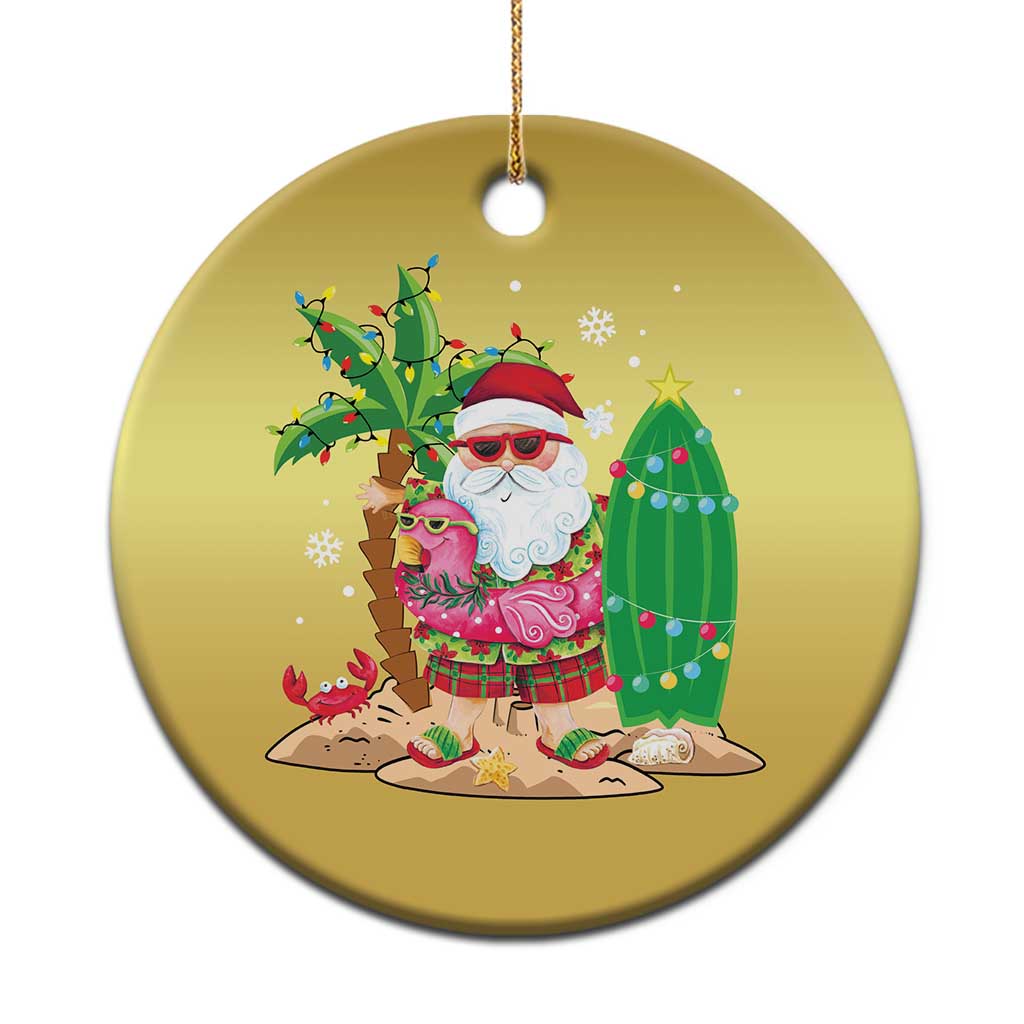 Xmas In Hawaii Christmas Ornament Flamingo Float Xmas Palm Tree Surfboard Cute Santa At Beach - Wonder Print Shop