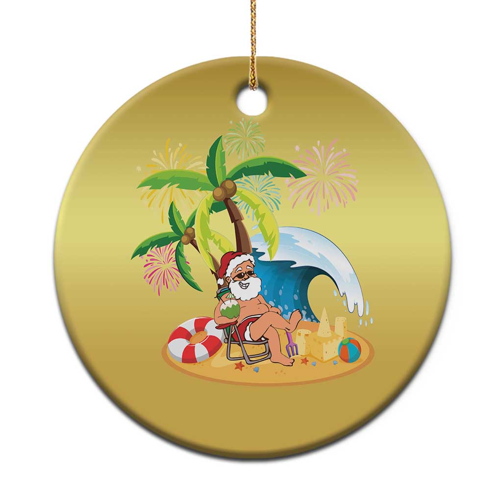 Xmas In Hawaii Christmas Ornament Palm Tree Firework Santa At Beach Drinking Coconut - Wonder Print Shop