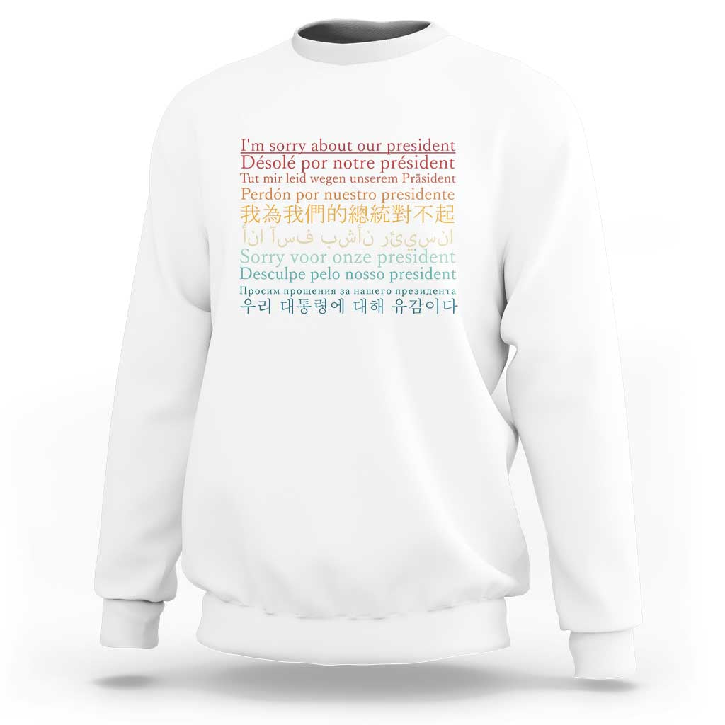 White crewneck sweatshirt with front text graphic