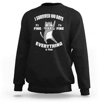 Black sweatshirt with playful cat graphic and white “Everything is fine” text on front