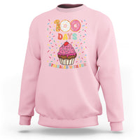 Light pink sweatshirt with 100 Days cupcake graphic, 'Sprinkled with Fun'