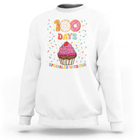 White sweatshirt with 100 Days cupcake graphic, 'Sprinkled with Fun'