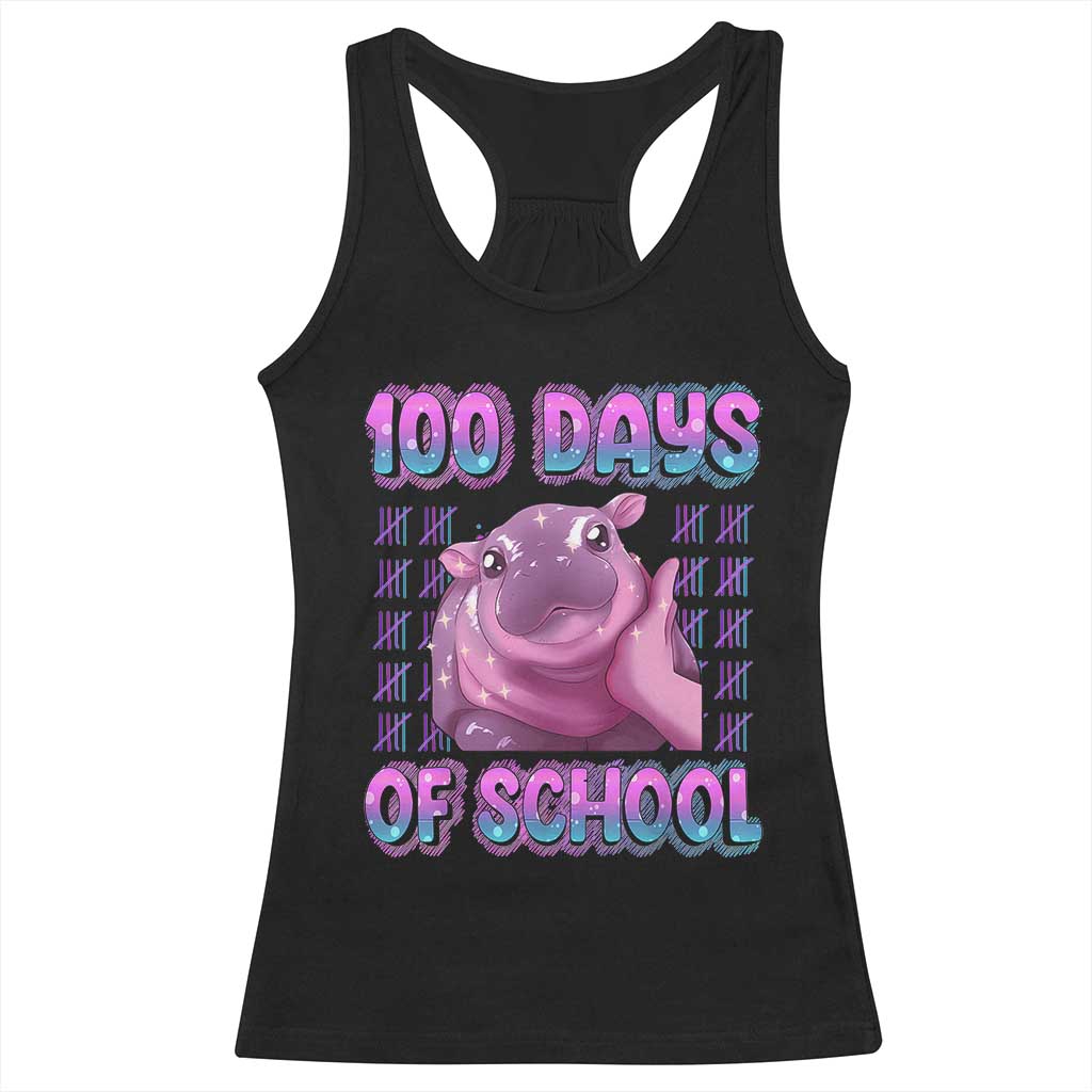 100th Day Of School Racerback Tank Top Cute Moo Deng Baby Hippo 100 Days