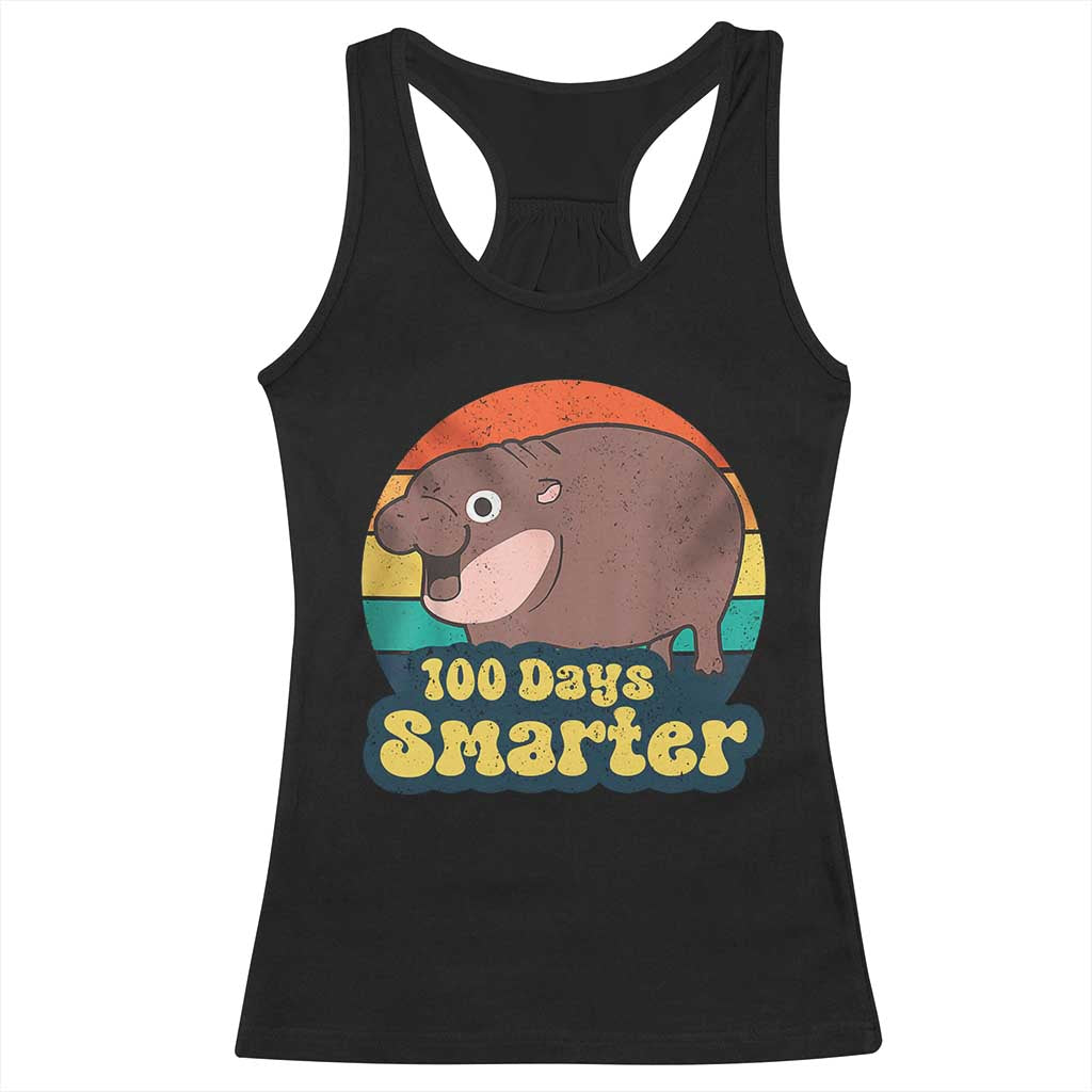 100th Day Of School Racerback Tank Top Moo Deng 100 Days Smarter Retro Baby Hippo