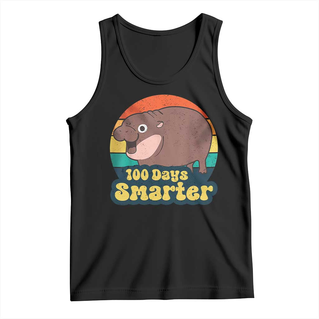 100th Day Of School Tank Top Moo Deng 100 Days Smarter Retro Baby Hippo