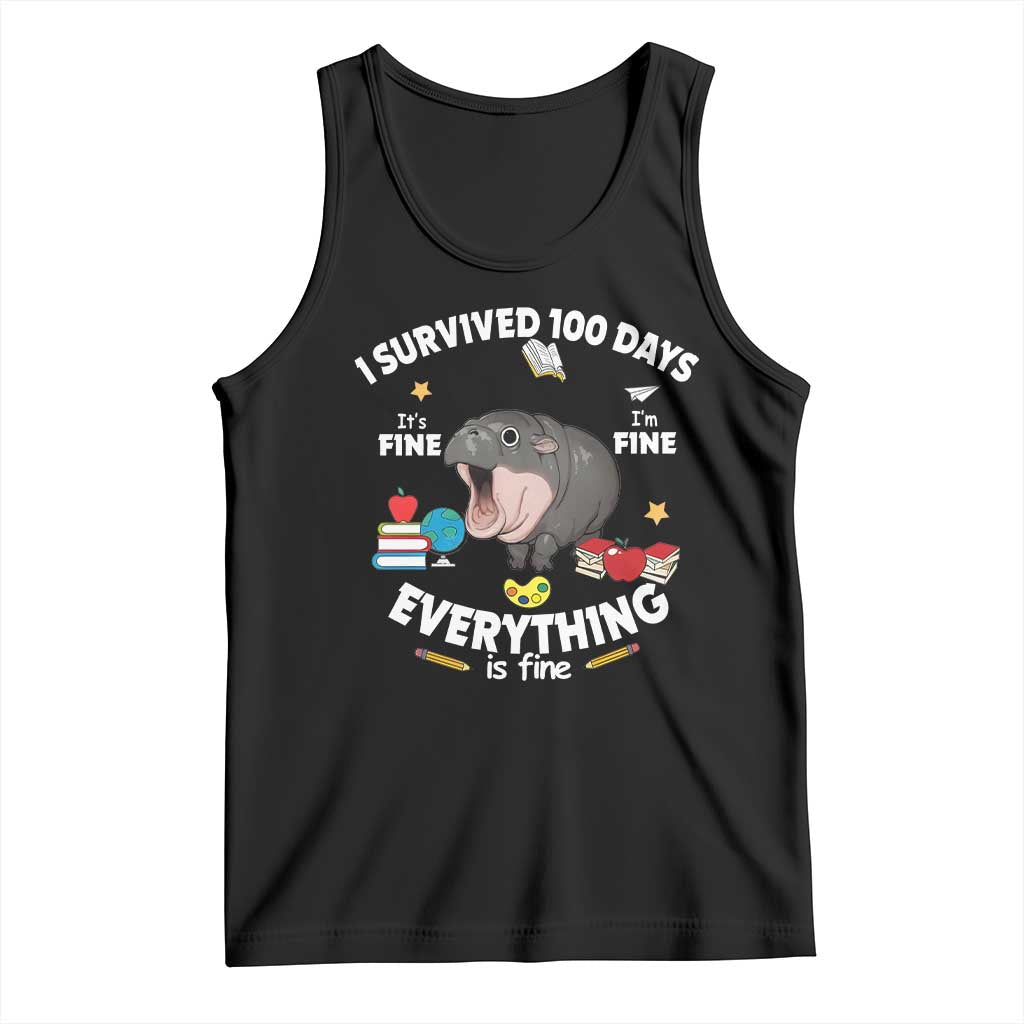 Funny Moo Deng 100th Day Of School Tank Top I Survived 100 Days Everything Is Fine