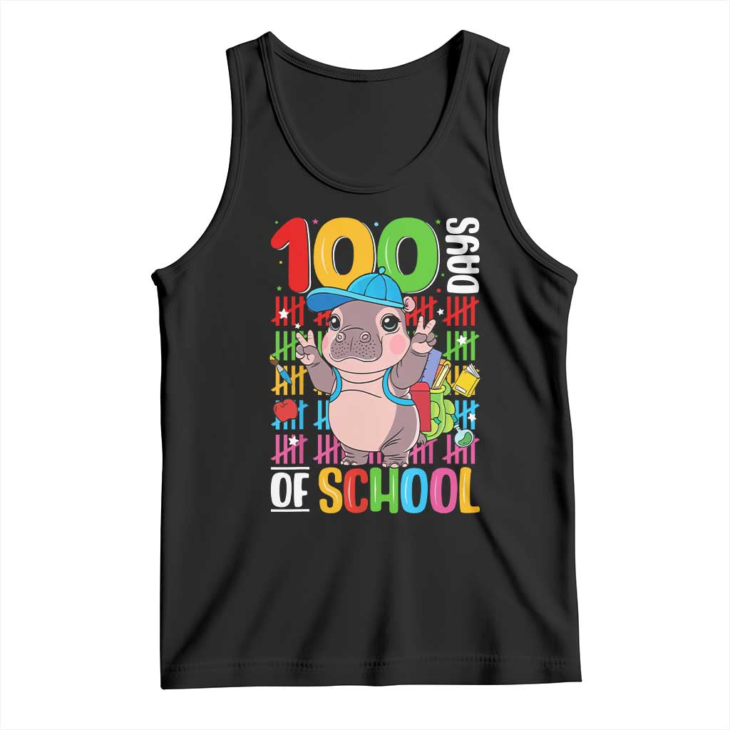 Funny 100th Day Of School Moo Deng Tank Top Cute Baby Hippo Colorful 100 Days