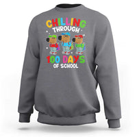 Charcoal gray pullover sweatshirt with “Chilling Through” and “100 Days of School” graphic.