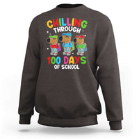 Dark brown pullover sweatshirt with “Chilling Through” and “100 Days of School” graphic.