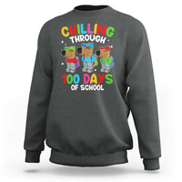 Dark heather gray pullover sweatshirt with “Chilling Through” and “100 Days of School” graphic.