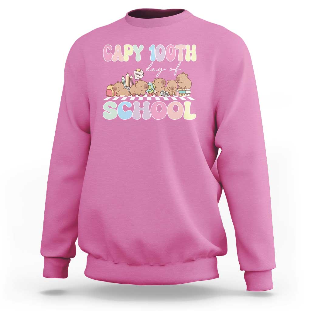 Azalea pink capybara 100 days of school sweatshirt with colorful front graphic