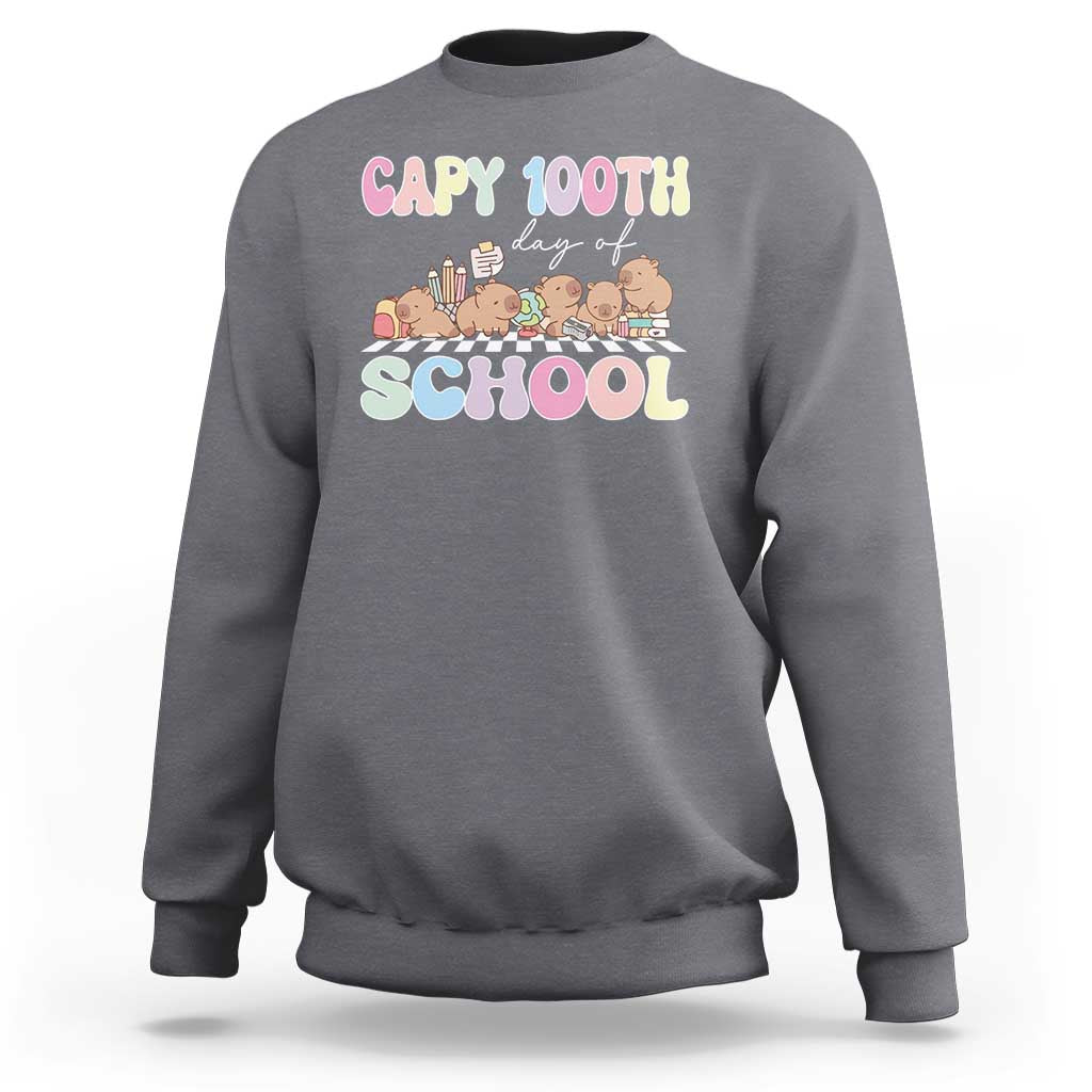 Charcoal capybara 100 days of school sweatshirt with colorful front graphic