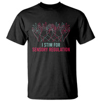 Black short-sleeve T-shirt with colorful hand graphic and 'Sensory Regulation' text