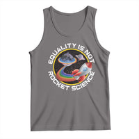 Gray pride tank top with rainbow planet graphic and “quality is not rocket science” text