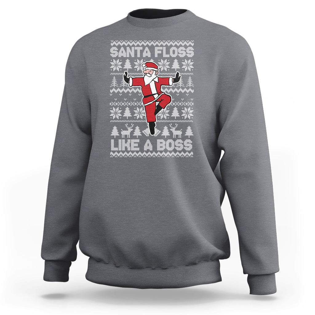 Men's charcoal Christmas sweatshirt with Santa “Santa Floss Like a Boss” graphic