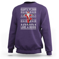 Men's purple Christmas sweatshirt with Santa “Santa Floss Like a Boss” graphic
