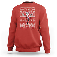Men's red Christmas sweatshirt with Santa “Santa Floss Like a Boss” graphic