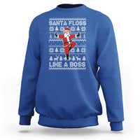 Men's royal blue Christmas sweatshirt with Santa “Santa Floss Like a Boss” graphic