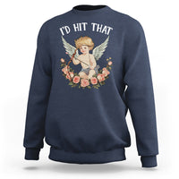Valentine's Day sweatshirt in navy with 'I'd Hit That' cupid and rose graphic