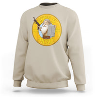 Sand crewneck sweatshirt with large round Moses graphic on the chest