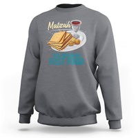 Charcoal gray sweatshirt with chest graphic of matzah, cup, and “THE ORIGINAL FAST FOOD” text.