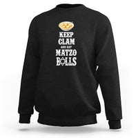 Black passover sweatshirt with "Keep Calm and Eat Matzo Balls" graphic