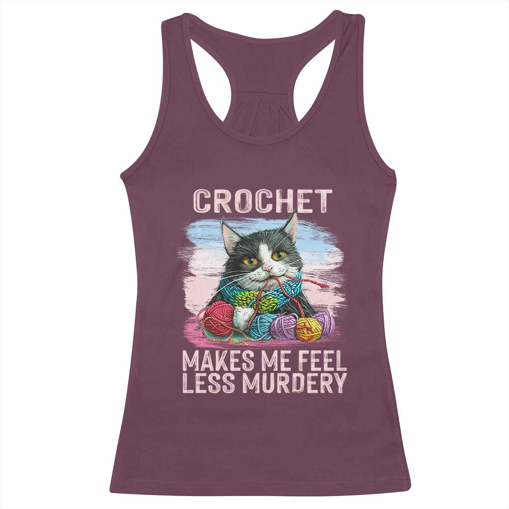 Maroon racerback tank top with cat crochet yarn graphic