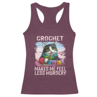 Maroon racerback tank top with cat crochet yarn graphic