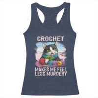 Navy racerback tank top with cat crochet yarn graphic