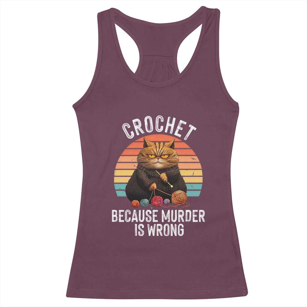Funny Crochet Cat Racerback Tank Top Because Murder Is Wrong