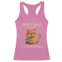 Funny crochet cat racerback tank top, azalea pink with “Don’t talk to me” print