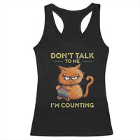 Funny crochet cat racerback tank top, black with “Don’t talk to me” graphic