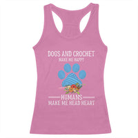 Azalea pink racerback tank top with dog paw graphic and Make Me Happy text