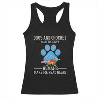 Black racerback tank top with dog paw graphic and Make Me Happy text