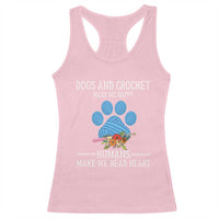 Light pink racerback tank top with dog paw graphic and Make Me Happy text