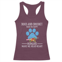 Maroon racerback tank top with dog paw graphic and Make Me Happy text