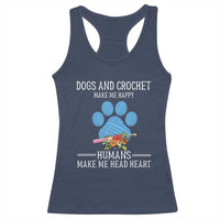 Navy racerback tank top with dog paw graphic and Make Me Happy text